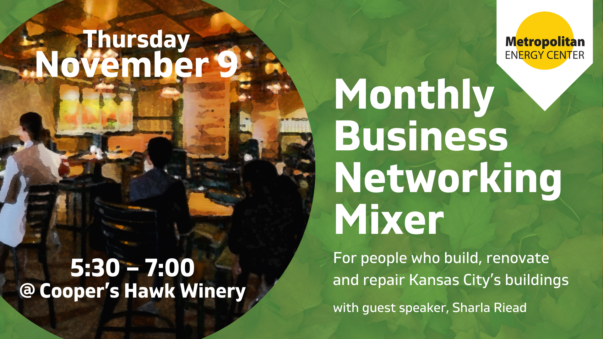 November 9th – 5:30pm to 7:00pm – at Cooper's Hawk Winery on the Plaza – RSVP to attend.